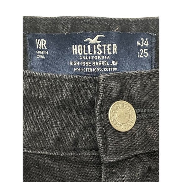 Hollister Women's High-Rise Barrel Leg Jeans Black Denim Size 19R  Y2K - Picture 3 of 7